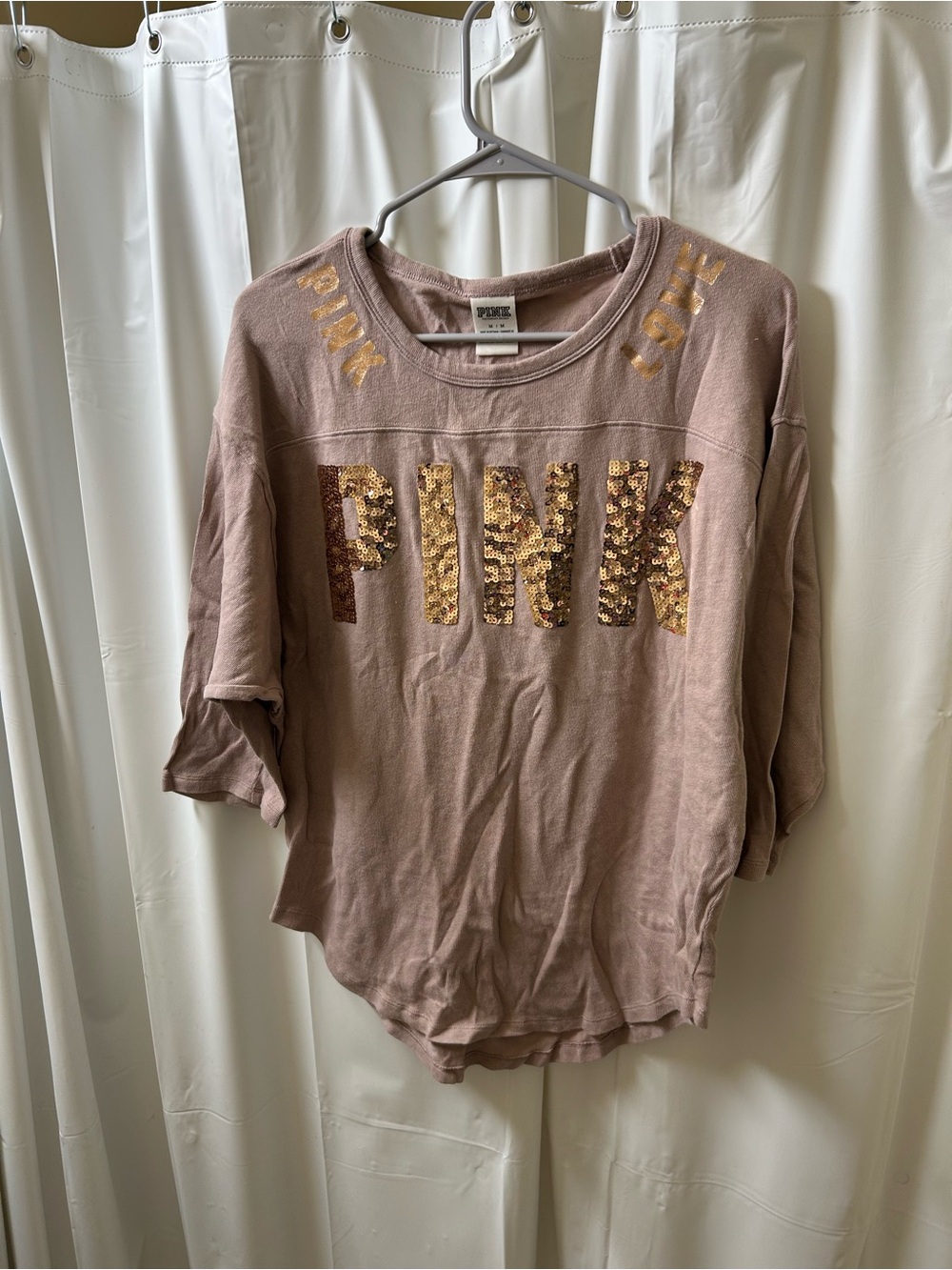 PINK Victoria's Secret Dusty Rose Sequin Logo Sweatshirt
